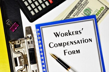 Workers' compensation form - text inscription on the form in the folder of the office Registrar....