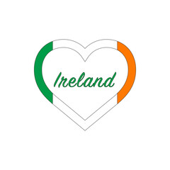 Ireland flag in heart. I love my country. sign. Stock vector illustration isolated on white background.