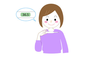 熱をチェックする女性（平熱で安心した様子）