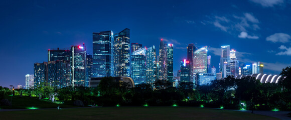 Singapore skyscrapers at night