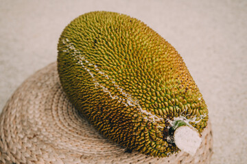 Big jack fruit on the rattan background