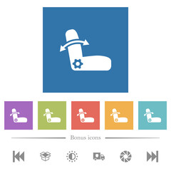 Car seat adjustment flat white icons in square backgrounds