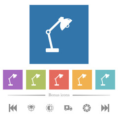 Desk lamp flat white icons in square backgrounds