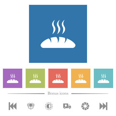Fresh bread flat white icons in square backgrounds