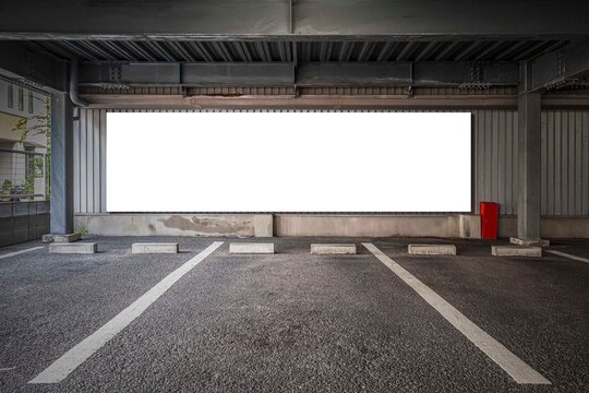 Parking Garage Underground Interior With Blank Billboard