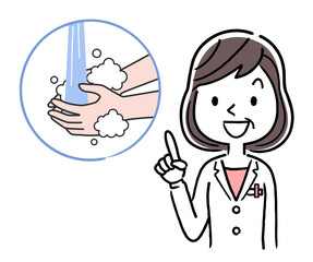 Vector material: Middle-aged female doctor explaining the importance of hand washing