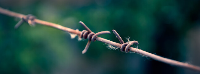 banner of barbed wire close up