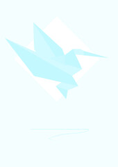 vector illustration of a paper origami bird. Postcad on blue colors. 