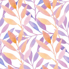 Green floral pattern on white background. Watercolor print. Seamless texture. Elegant template for fashion prints. Hand-drawn illustration