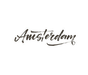 Amsterdam ink brush vector lettering. Modern slogan handwritten vector calligraphy. Black paint lettering isolated on white background. Postcard, greeting card, t shirt decorative print.