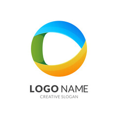 play button and circle logo template, modern 3d logo style in gradient vibrant colors