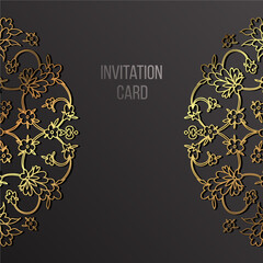 Gold greeting Beautifu card. Vector illustration. Arab, Indian ornament