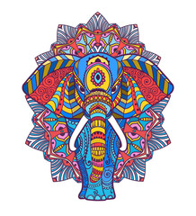 Boho elephant. Vector illustration. Floral design, hand drawn map with Elephant ornamental