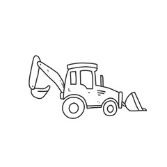 Excavator illustration and dozer hand drawn for coloring and line art. Kids heavy equipment coloring for education.