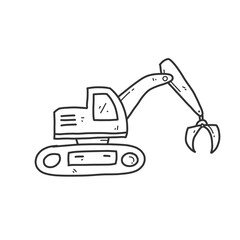 Excavator illustration and dozer hand drawn for coloring and line art. Kids heavy equipment coloring for education.