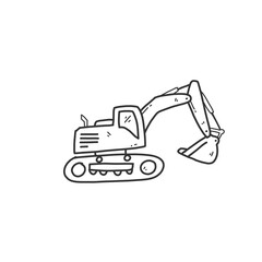 Excavator illustration and dozer hand drawn for coloring and line art. Kids heavy equipment coloring for education.