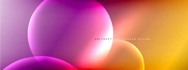 Vector abstract background liquid bubble circles on fluid gradient with shadows and light effects. Shiny design templates for text