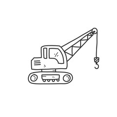 Naklejka premium Excavator illustration and dozer hand drawn for coloring and line art. Kids heavy equipment coloring for education.