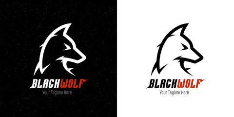 Black wolf logo template design. Abstract dangerous dog head symbol. Vector illustration. © JoelMasson