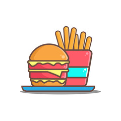 burger and fries illustration icon. Fast Food Icon Concept. flat cartoon style