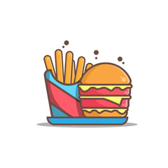 burger and fries illustration icon. Fast Food Icon Concept. flat cartoon style