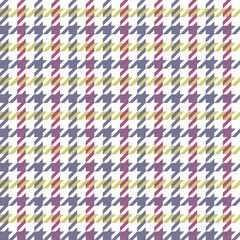 Purple, pink, green, white houndstooth pattern vector. Seamless multicolored dog tooth check plaid for coat, jacket, skirt, dress, or other modern spring and autumn fashion fabric design.