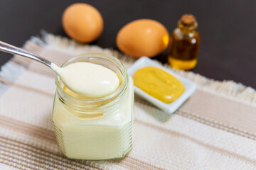 Homemade mayonnaise sauce in a bowl. selective focus
