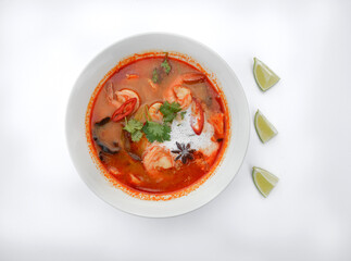 Tom yum with shrimp and rice noodles and rice