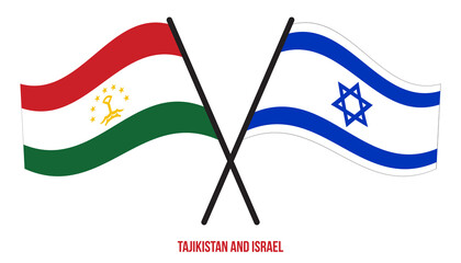 Tajikistan and Israel Flags Crossed And Waving Flat Style. Official Proportion. Correct Colors.