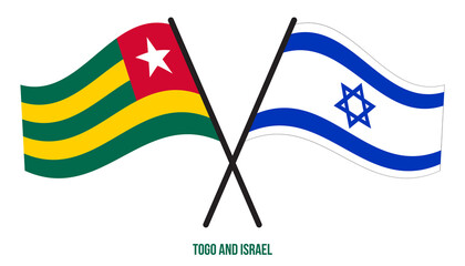 Togo and Israel Flags Crossed And Waving Flat Style. Official Proportion. Correct Colors.