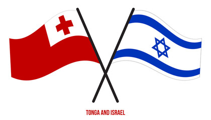 Tonga and Israel Flags Crossed And Waving Flat Style. Official Proportion. Correct Colors.