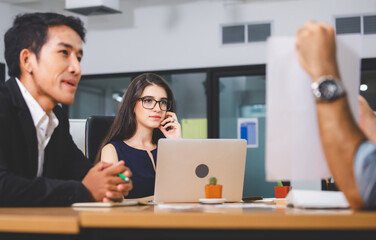 Young business team of coworkers meeting in creative office, Teamwork concept