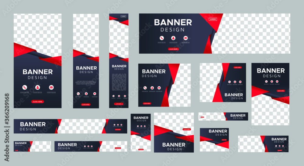 Wall mural set of creative web banners of standard size with a place for photos. business ad banner. vertical, 