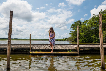 pretty young girl at lake Leon in south west France