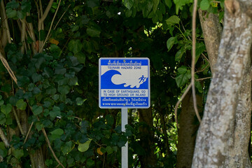Tsunami warning sign at Thailand beach