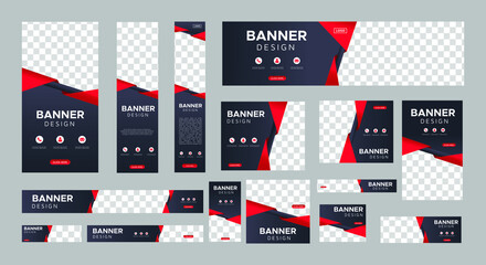 set of creative web banners of standard size with a place for photos. Business ad banner. Vertical, horizontal and square template. vector illustration EPS 10 - obrazy, fototapety, plakaty