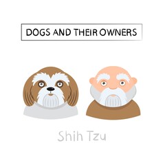  Dogs and owners look alike. Vector illustration.
 Shin Tzu
