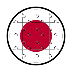 round icon with japan flag made with jigsaw puzzle pieces, isolated on white background
