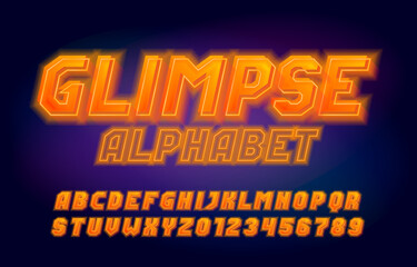 Glimpse alphabet typeface. Shining letters and numbers. Stock vector alphabet for your typography design.