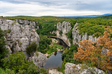 Fototapeta na wymiar River in the beautiful Ardeche gorge near Casteljau in france.