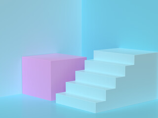 pink blue scene 3d rendering staircase stage 