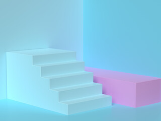 pink blue scene 3d rendering staircase stage 