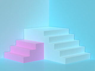 pink blue scene 3d rendering staircase stage 