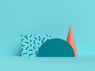 green/blue wall floor geometric shapes set podium 3d rendering