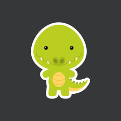 Cute funny baby crocodile sticker. Adorable animal character for design of album, scrapbook, card, poster, invitation. Flat cartoon colorful vector stock illustration.