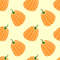 Seamless pattern of orange pumpkins. Background and texture. Symbol autumn, crop, fruitful year, thanksgiving day. Hand drawn vector EPS10 flat illustration, isolated