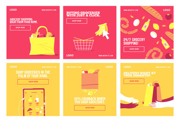 Shop groceries delivery social media post collection template