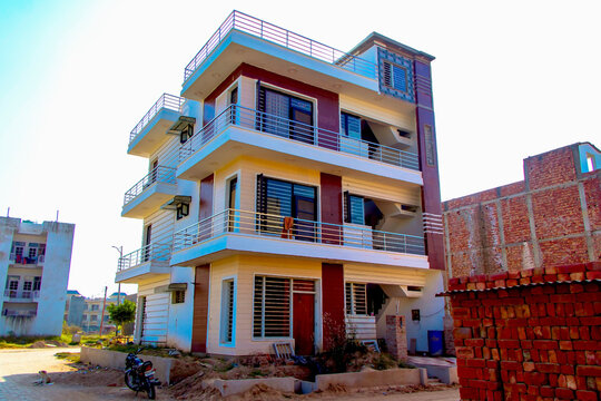 ahmedabad, Gujrat, India,- june 2019 : view of an new construction of small home in ahmedabad