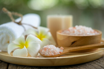 salt spa, treatment on wooden table