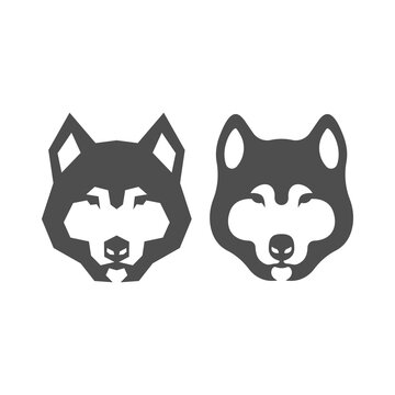 TWO WOLF HEAD ICON LOGO VECTOR